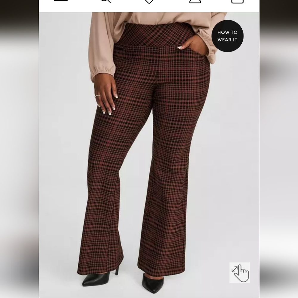 Torrid 2R Black Brown Plaid Pull On Pocket Pixie Flare Nwt Pants Trousers 2X